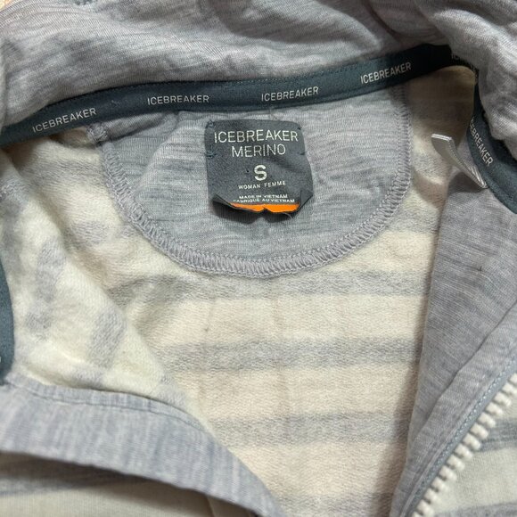 ICEBREAKER Merino Wool Full Zip Small High Neck Stripe Beige w/ Pockets GUC - Picture 4 of 5